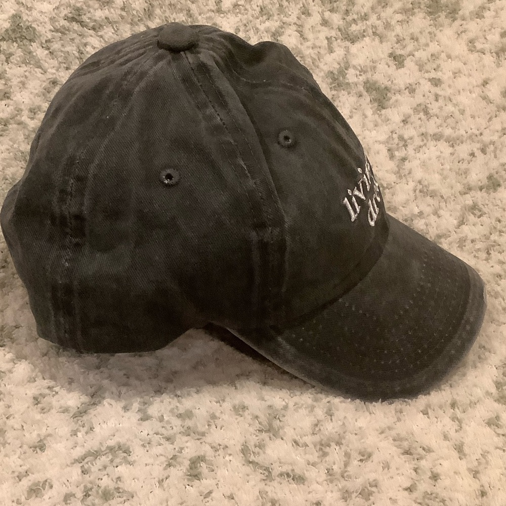 Black Stonewashed Distressed  'Living the Dream' Baseball Cap NWT Cotton - Picture 6 of 16